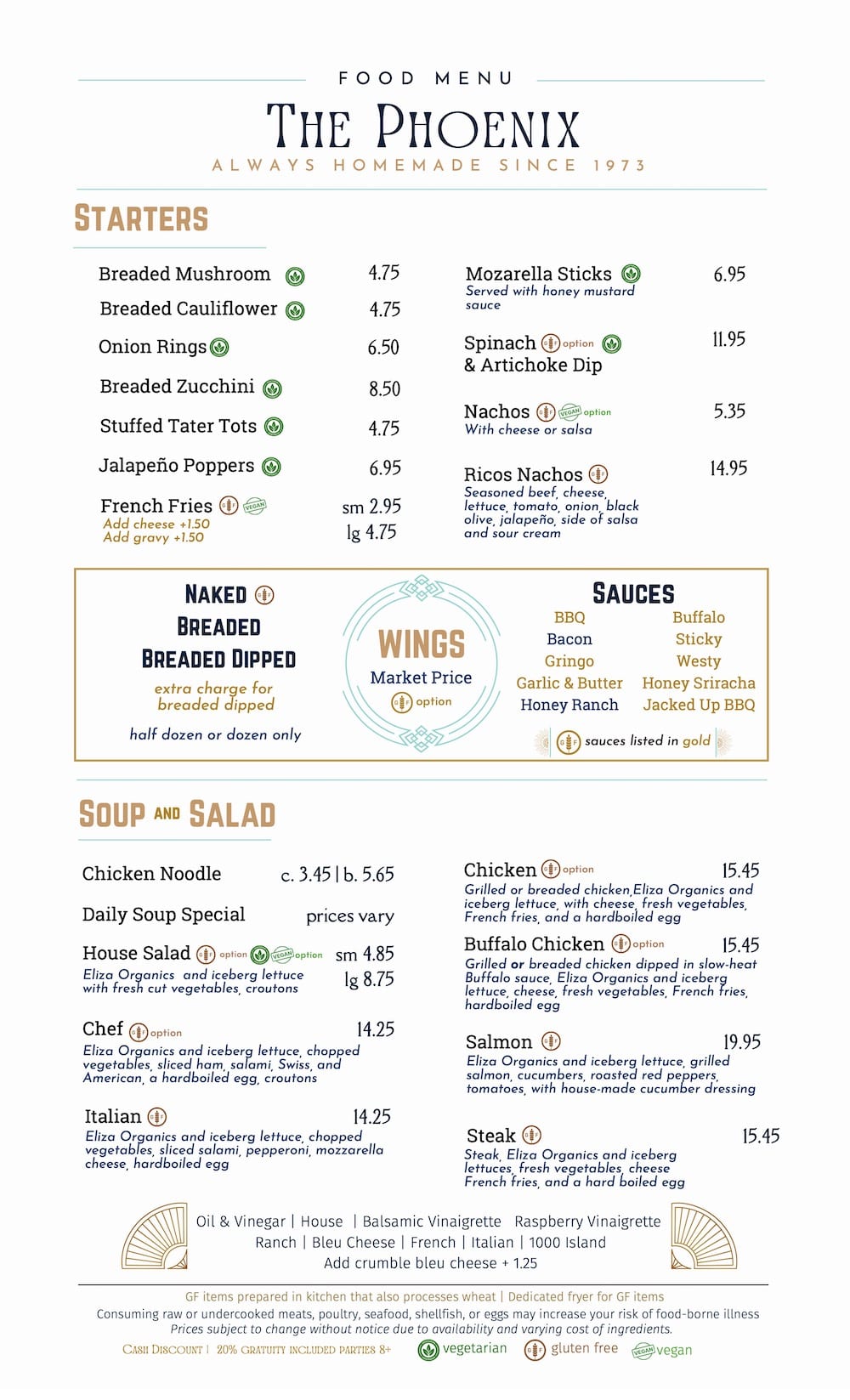 The Phoenix Tavern Menu