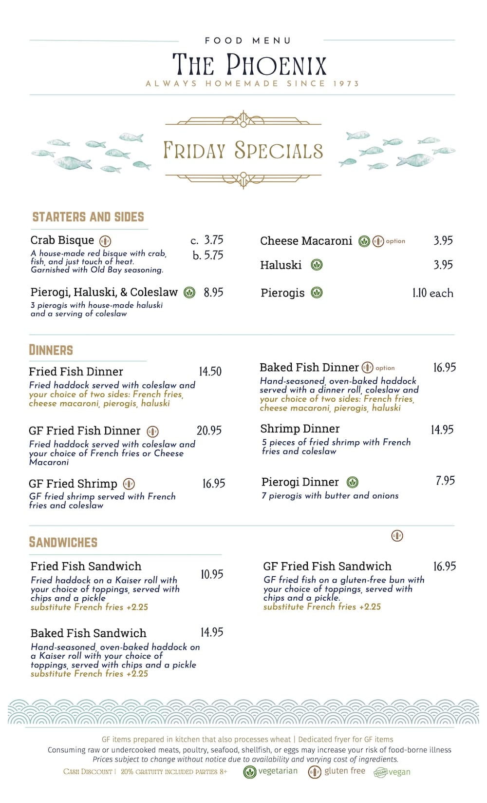The Phoenix Tavern Friday Specials Menu