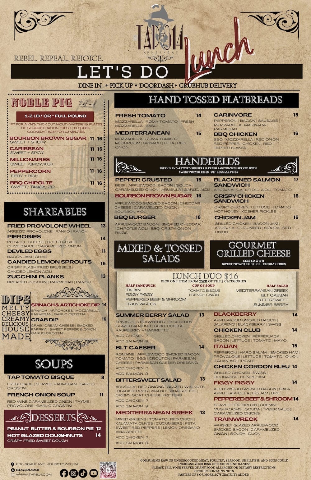 Tap 814 Lunch Menu