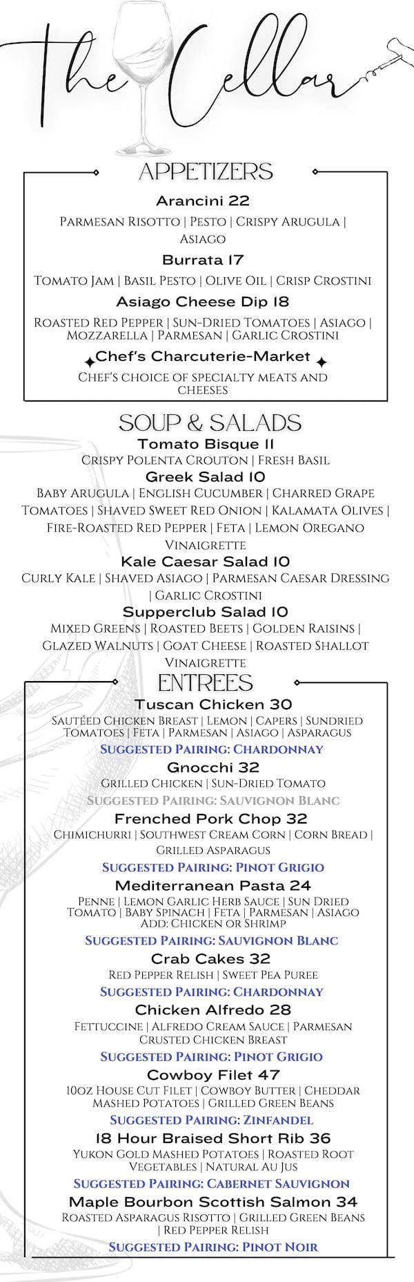 The Kitchen on Main Wine Cellar Menu