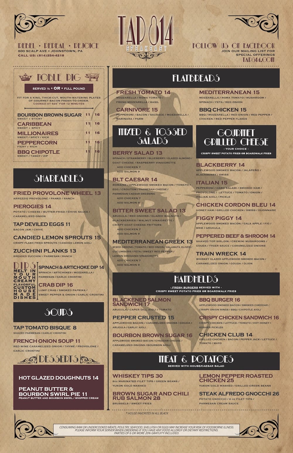 Tap 814 Dinner Menu