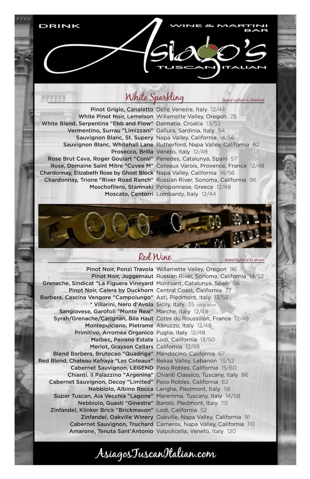 Asiagos Drink Menu