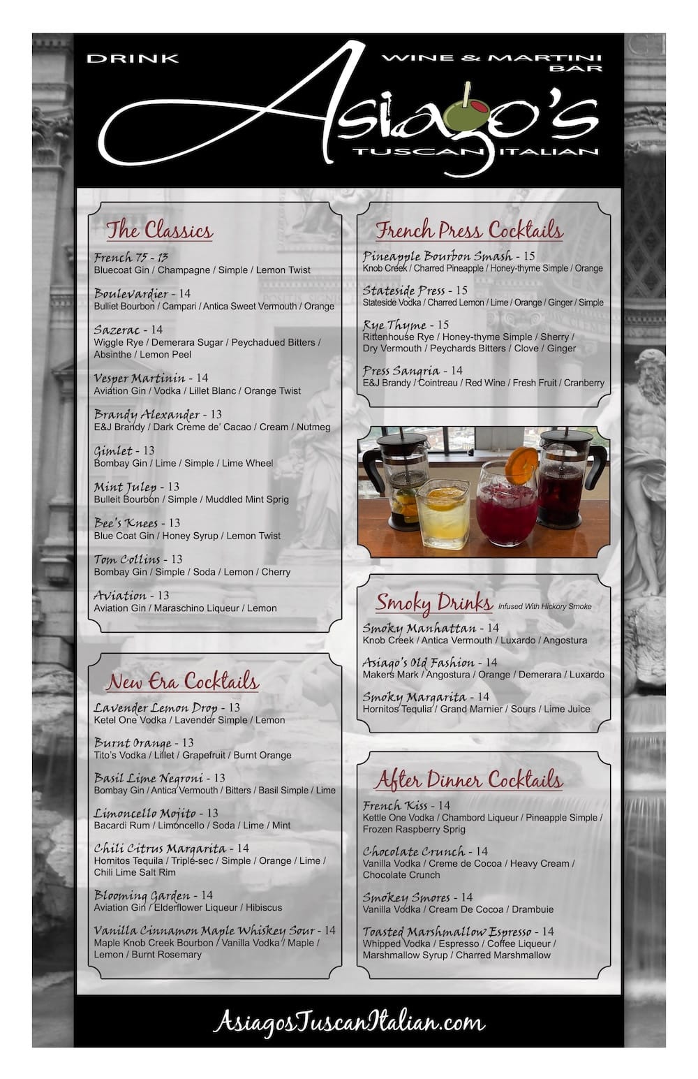 Asiagos Drink Menu