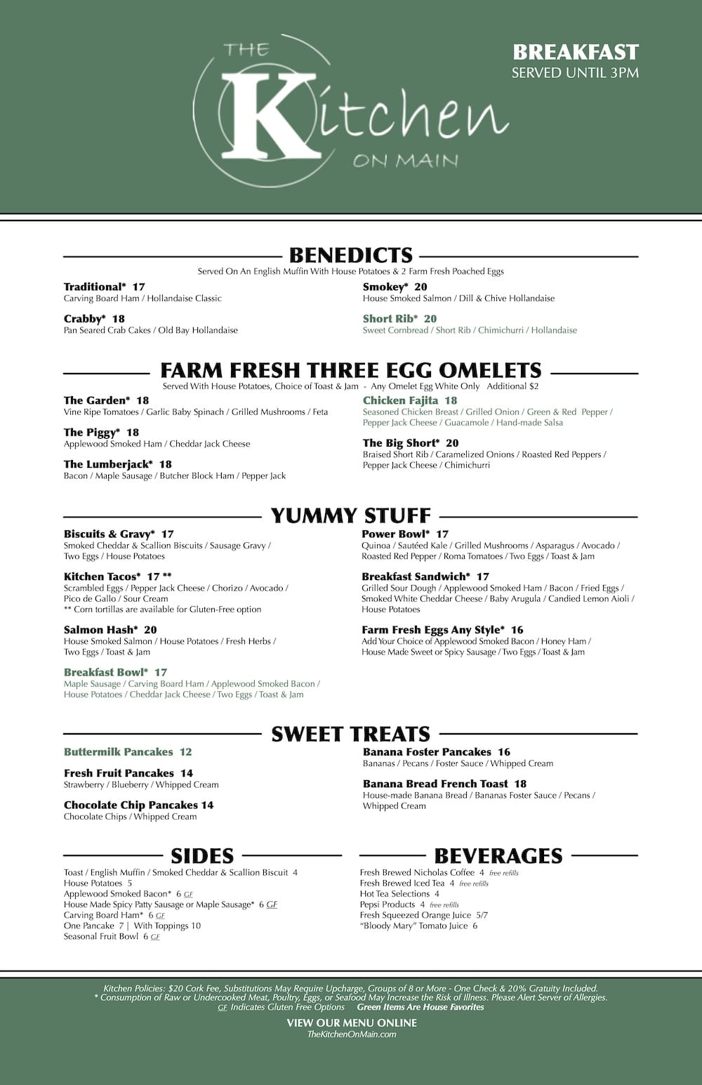 The Kitchen on Main Breakfast Menu