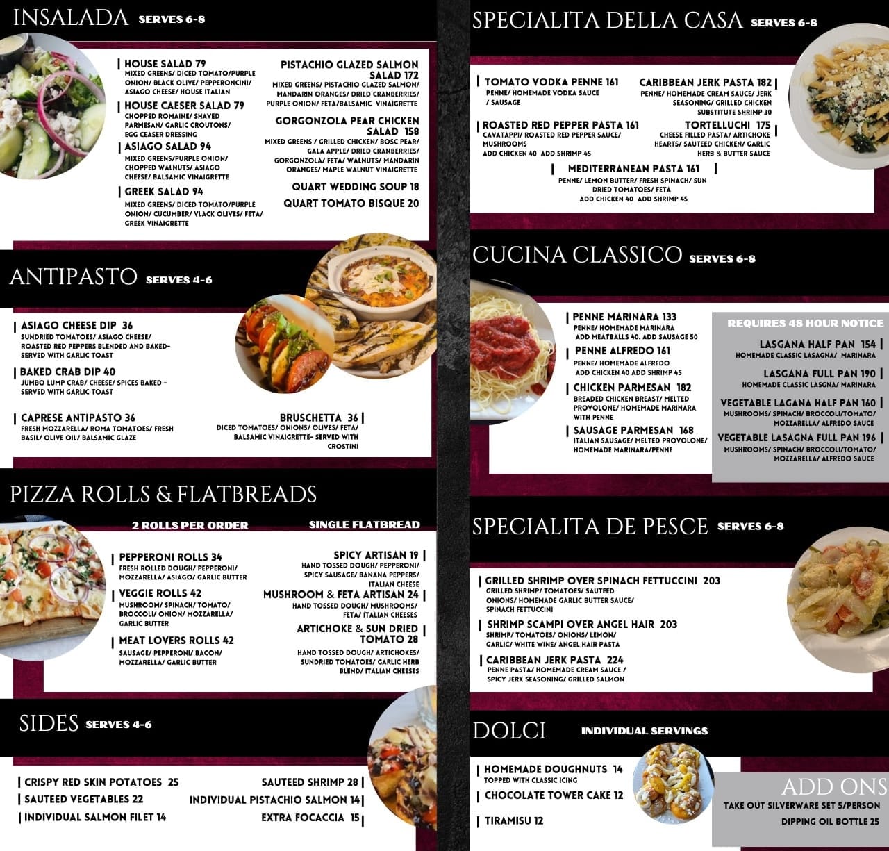 Asiago's Pickup Menu