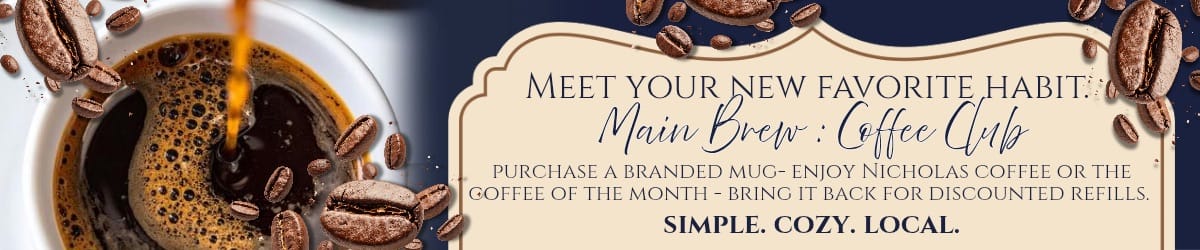 KOM coffee club banner.