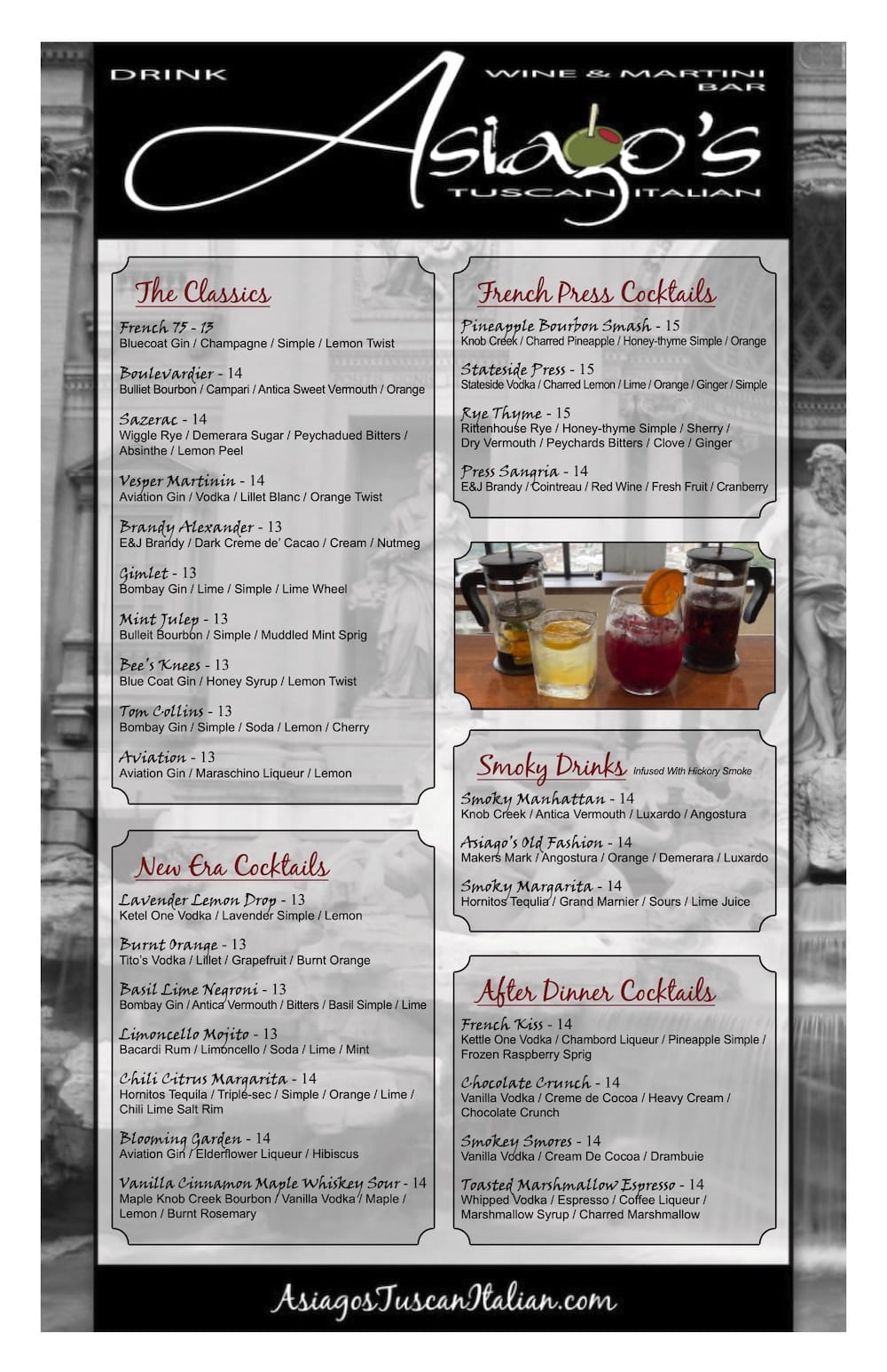 Asiagos Tuscan Italian - Drink Menu